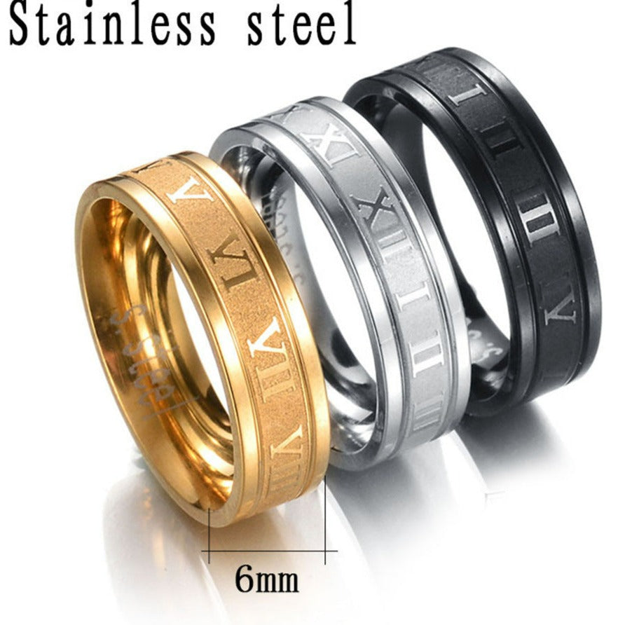 316L Stainless Steel Roman Numerals Band Rings