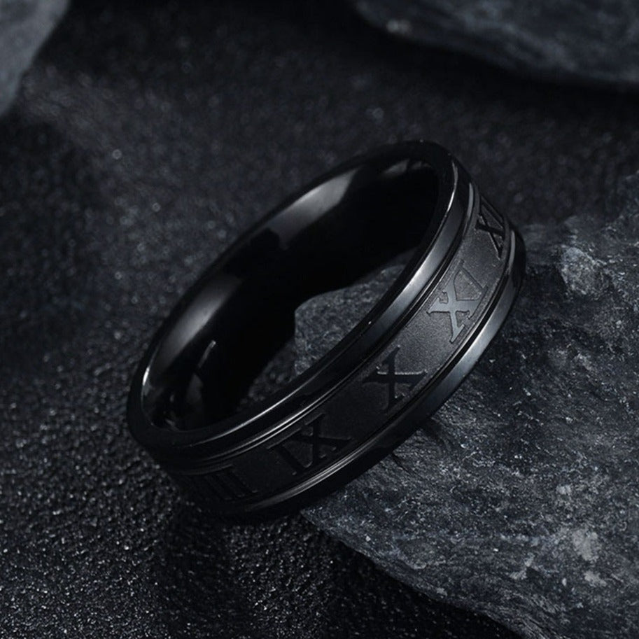 316L Stainless Steel Roman Numerals Band Rings