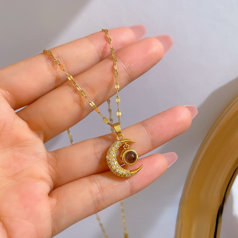 Stainless Steel Moon Pendant Necklace