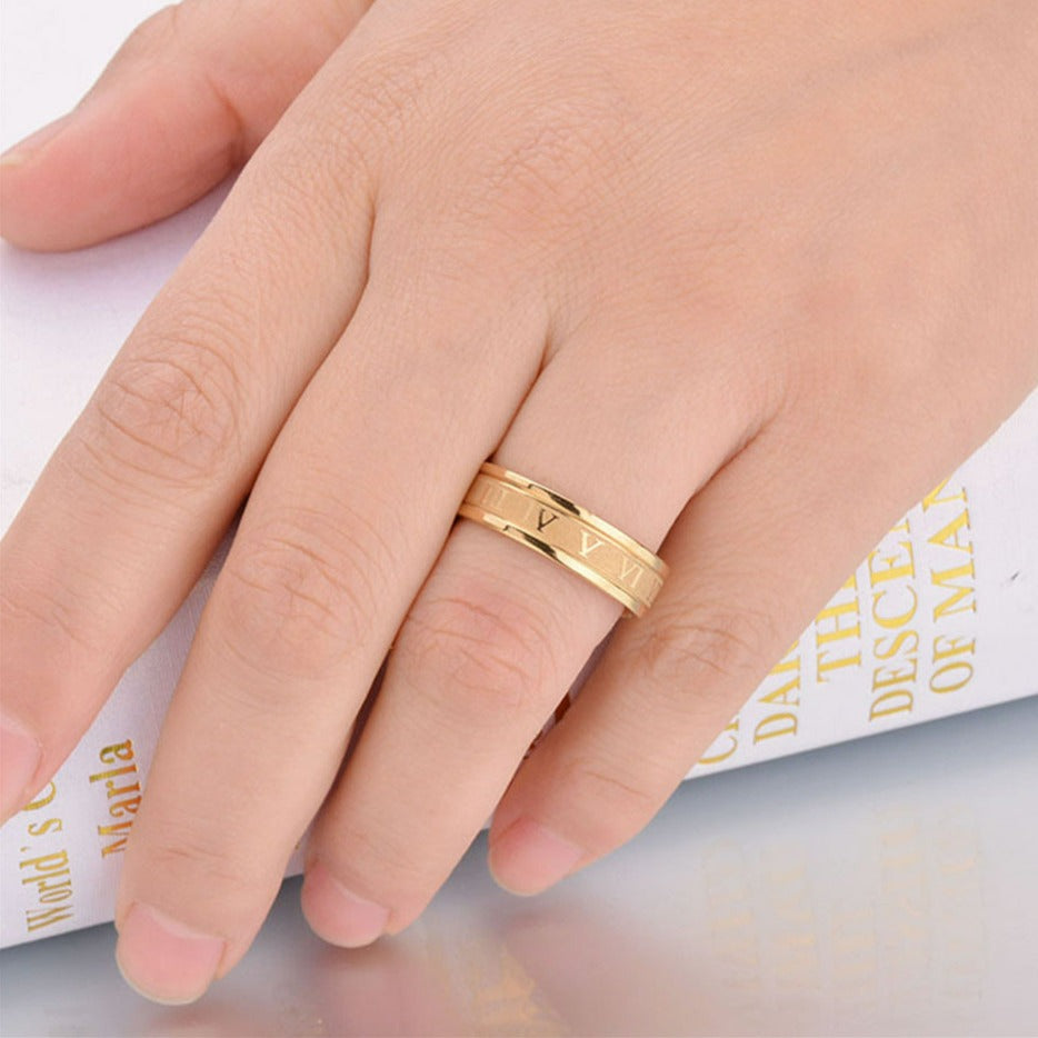 316L Stainless Steel Roman Numerals Band Rings