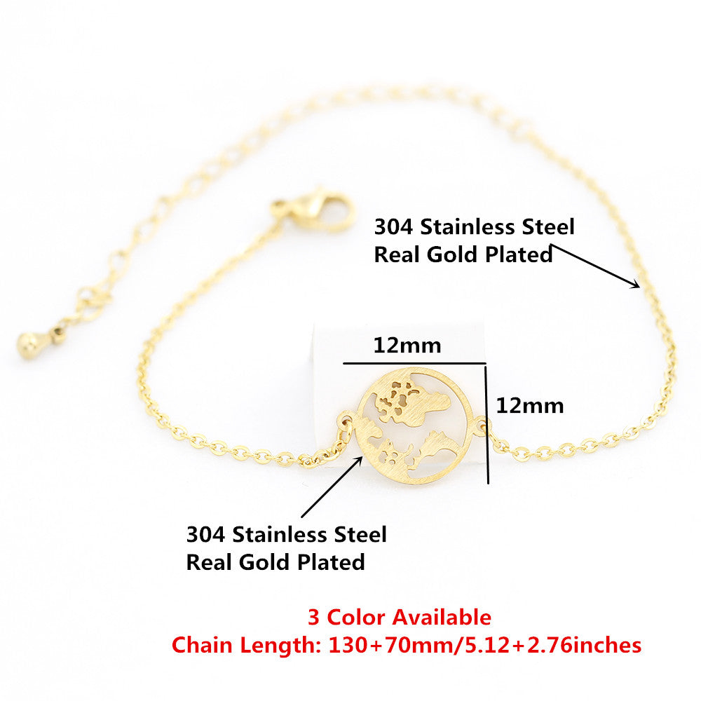 Stainless Steel World Map Bracelet