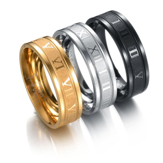 316L Stainless Steel Roman Numerals Band Rings